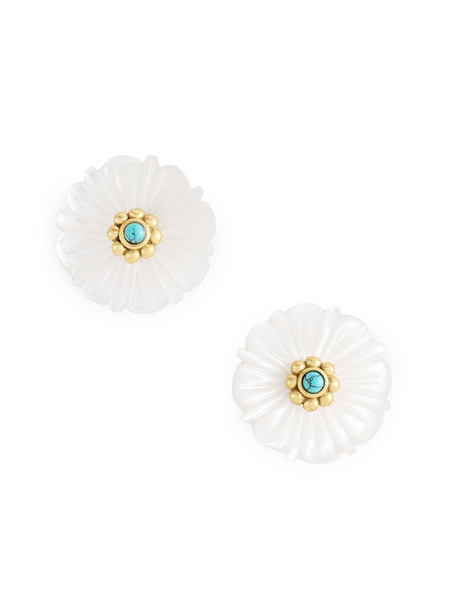 Women's Milos 18K-Gold-Plated & Carved Mother-Of-Pearl Flower Stud Earrings - Mother Of Pearl