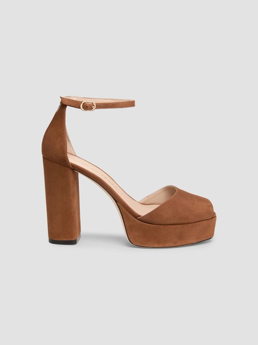 Stuart Weitzman Women's Sabrina 110MM Suede Platform Sandals - Toasted Almond - Size 8