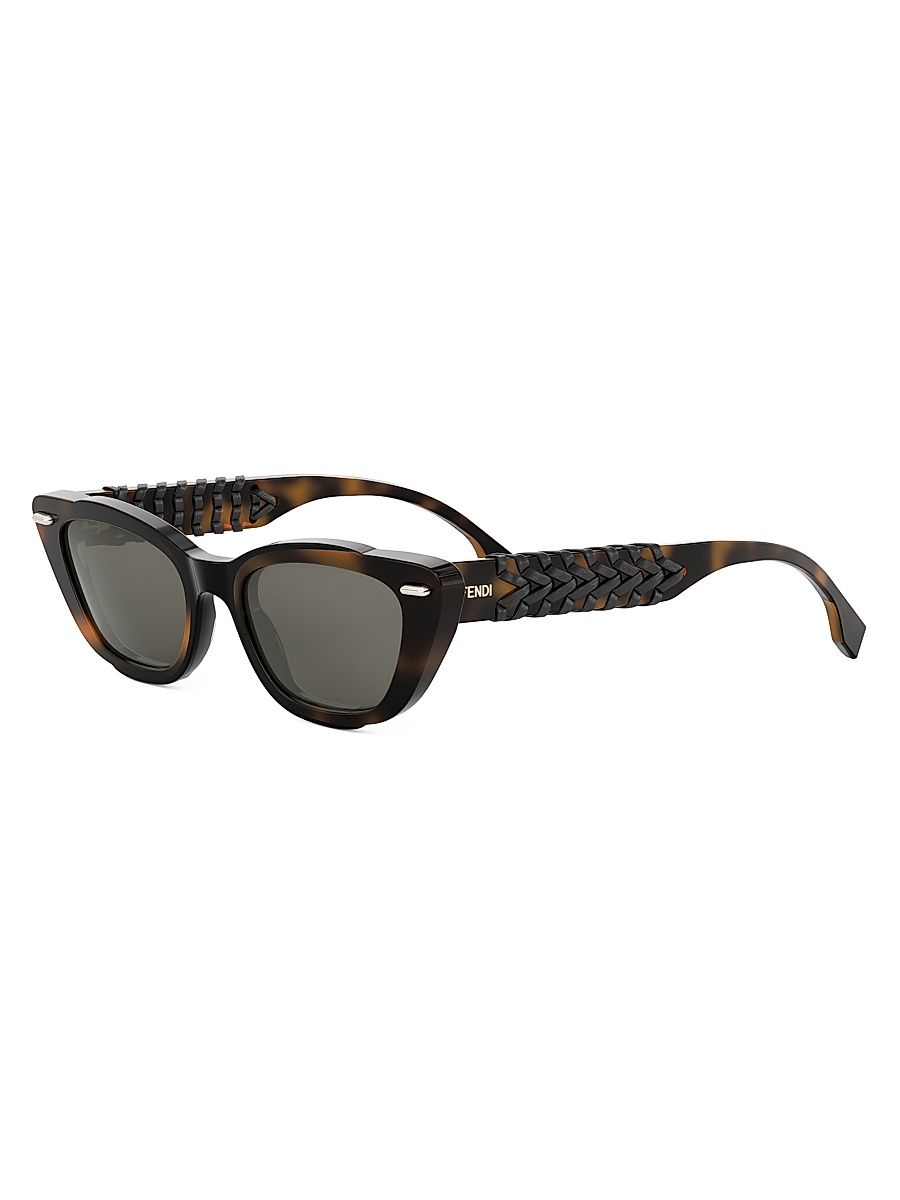 Women's Fendi Interlace 49MM Cat-Eye Sunglasses - Havana Brown Grey