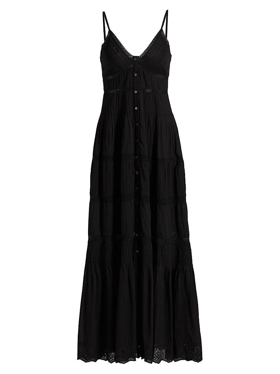 Women's Janis Lace Button-Front Maxi Dress - Black - Size Medium