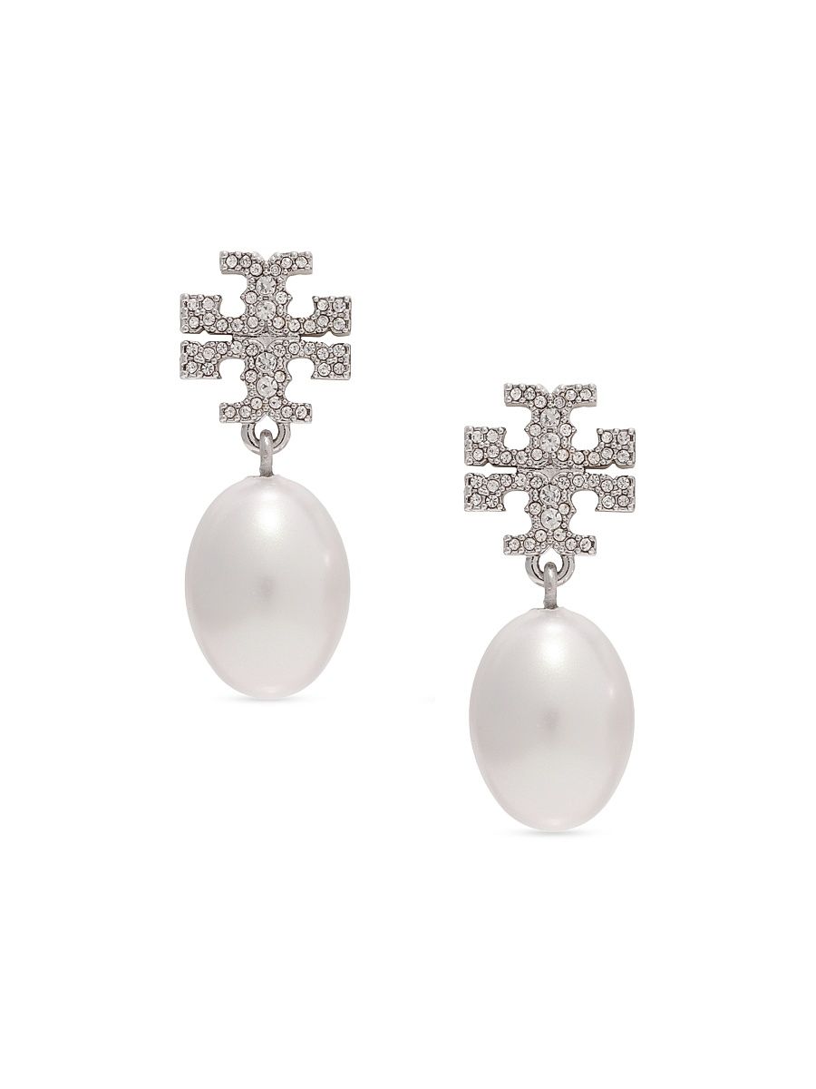 Women's Moondance Imitation Pearl & Crystal Pavé Drop Earrings - Tory Silver Pearl