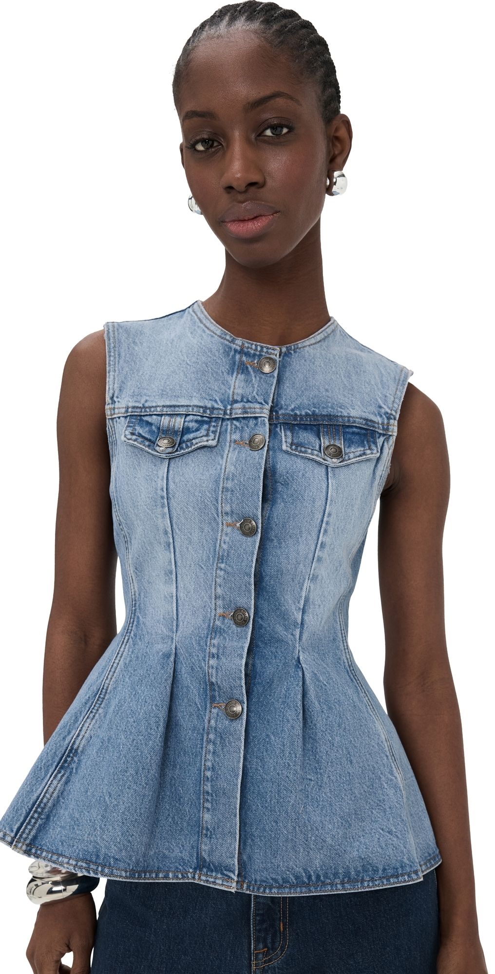 ROTATE Flared Denim Top Hydrangea (Blue) 38