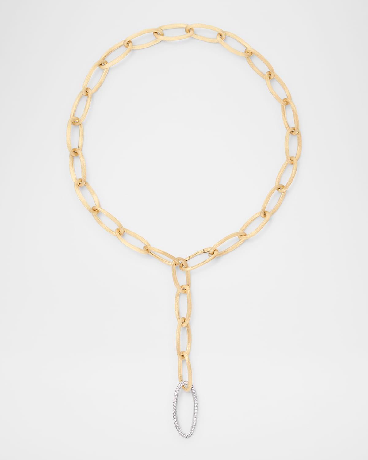 18K Yellow Gold Convertible Oval Link Lariat Necklace with Diamonds