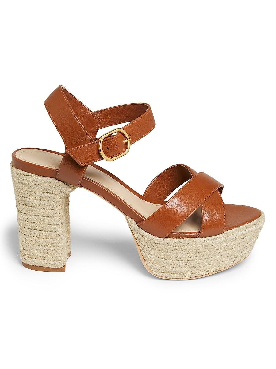 Women's Leather Platform Sandals - Cognac - Size 10