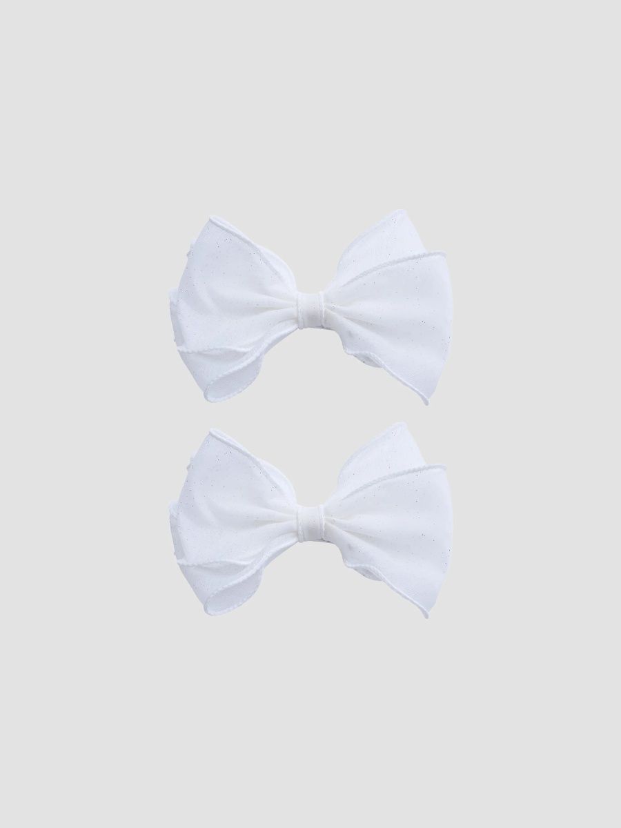 Tulleen Girl's Girl's Shimmer Bow Hair Clip Set - White
