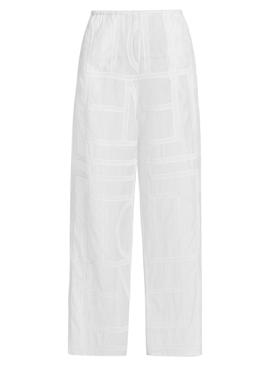 Women's Monogram Cotton-Silk Pajama-Inspired Pants - White - Size 10