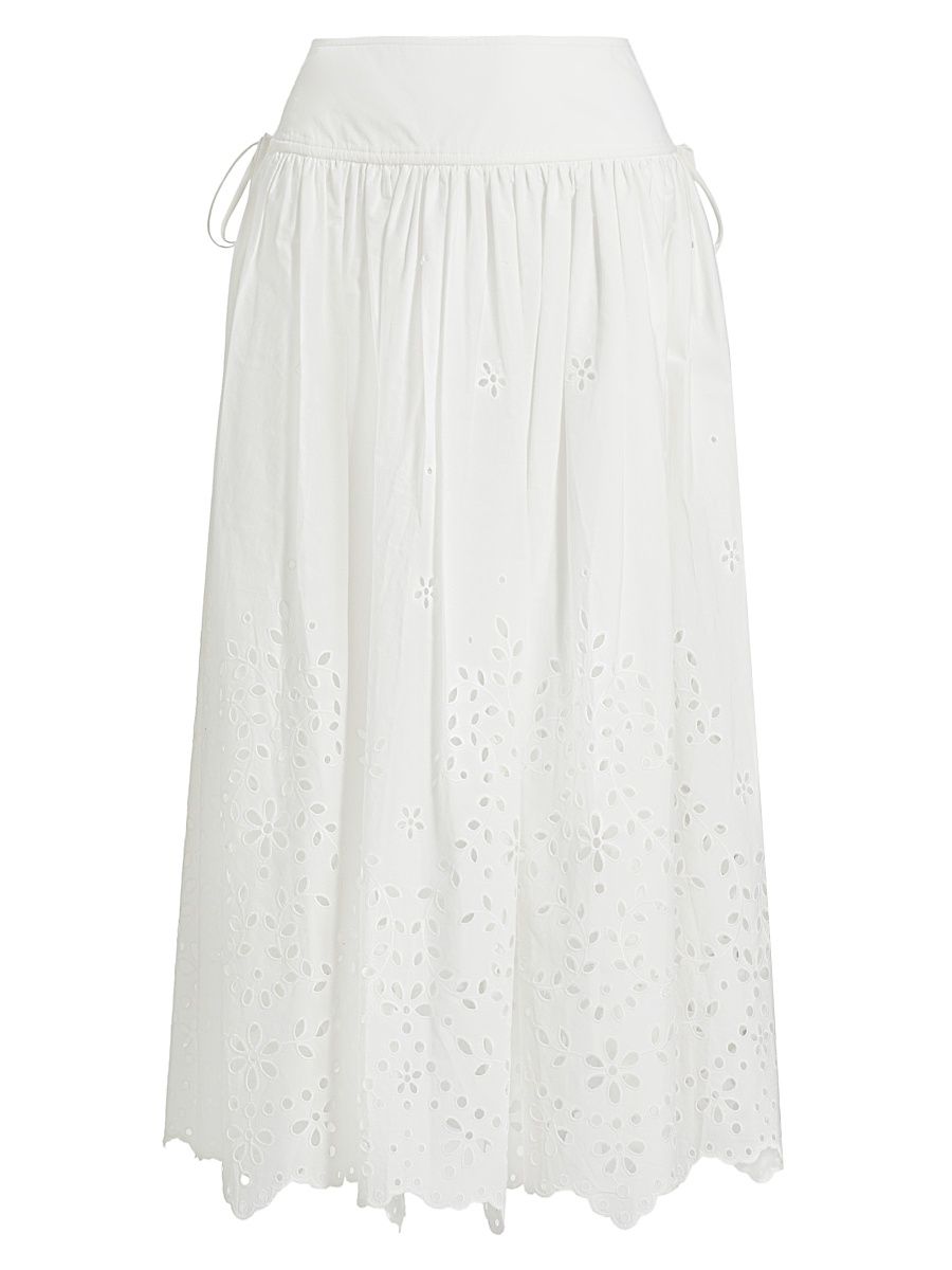 Women's Cotton Embroidered Midi-Skirt - White - Size 12