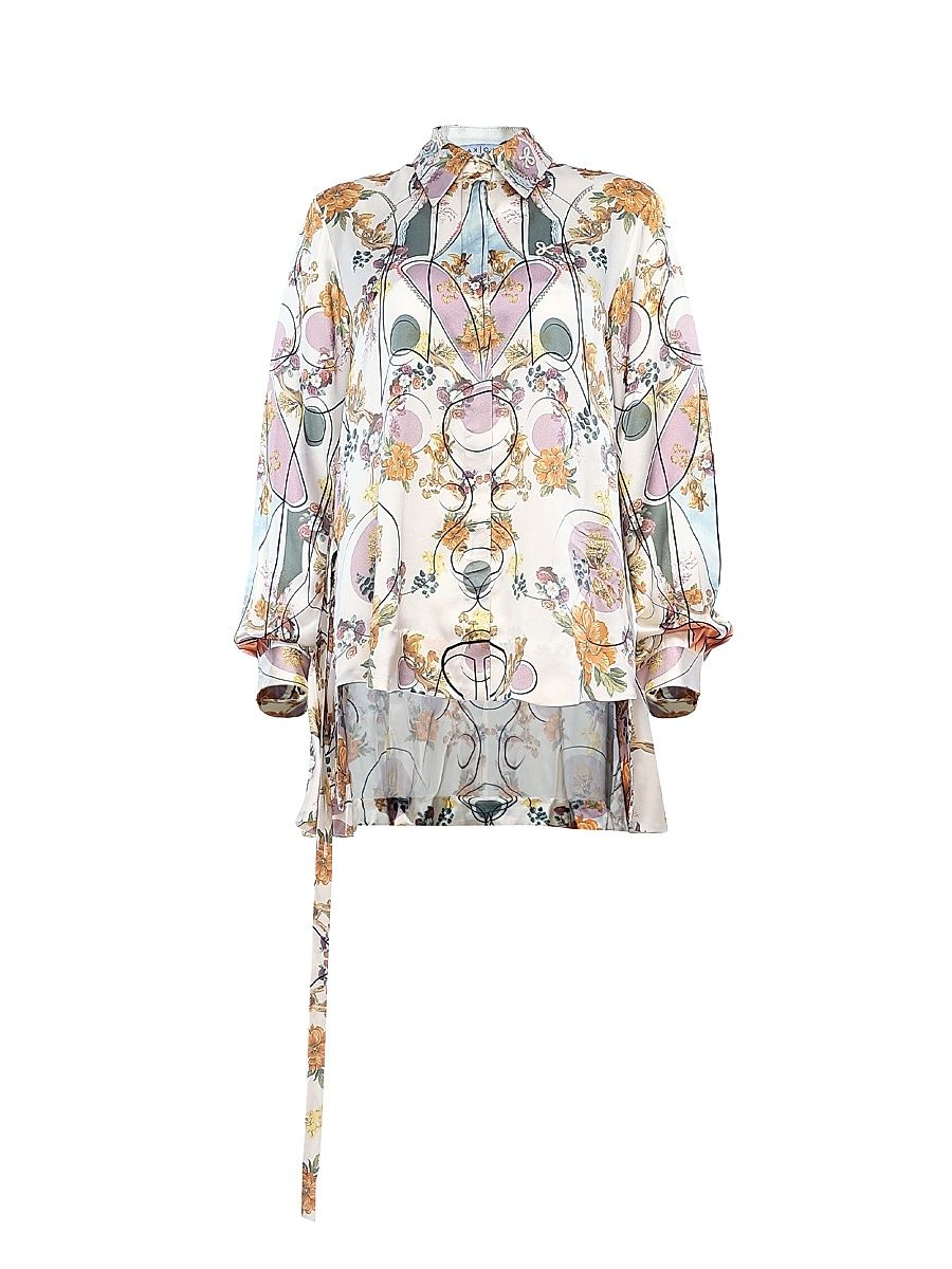 Women's Printed Silk High-Low Shirt - Size Medium