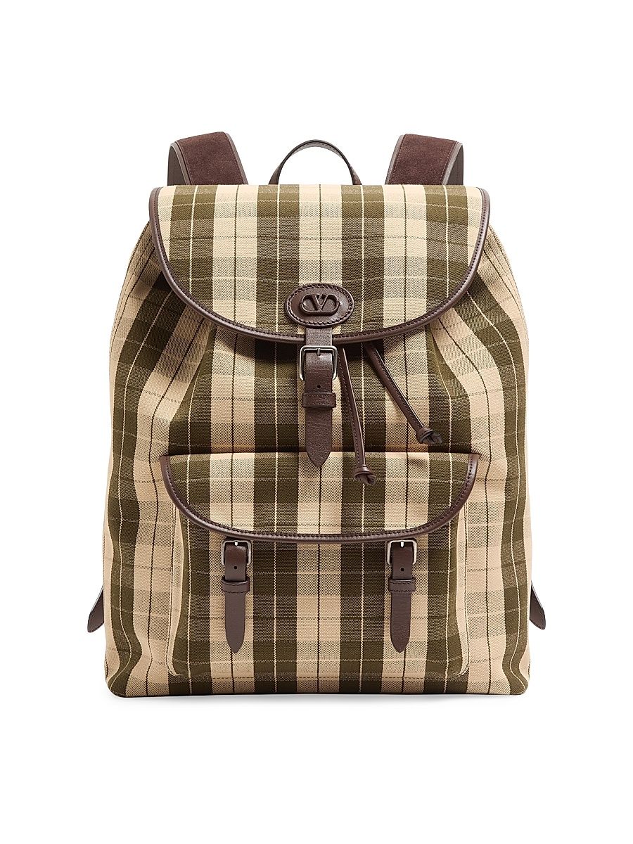 Men's Antibes Backpack in Check Fabric - Green Beige