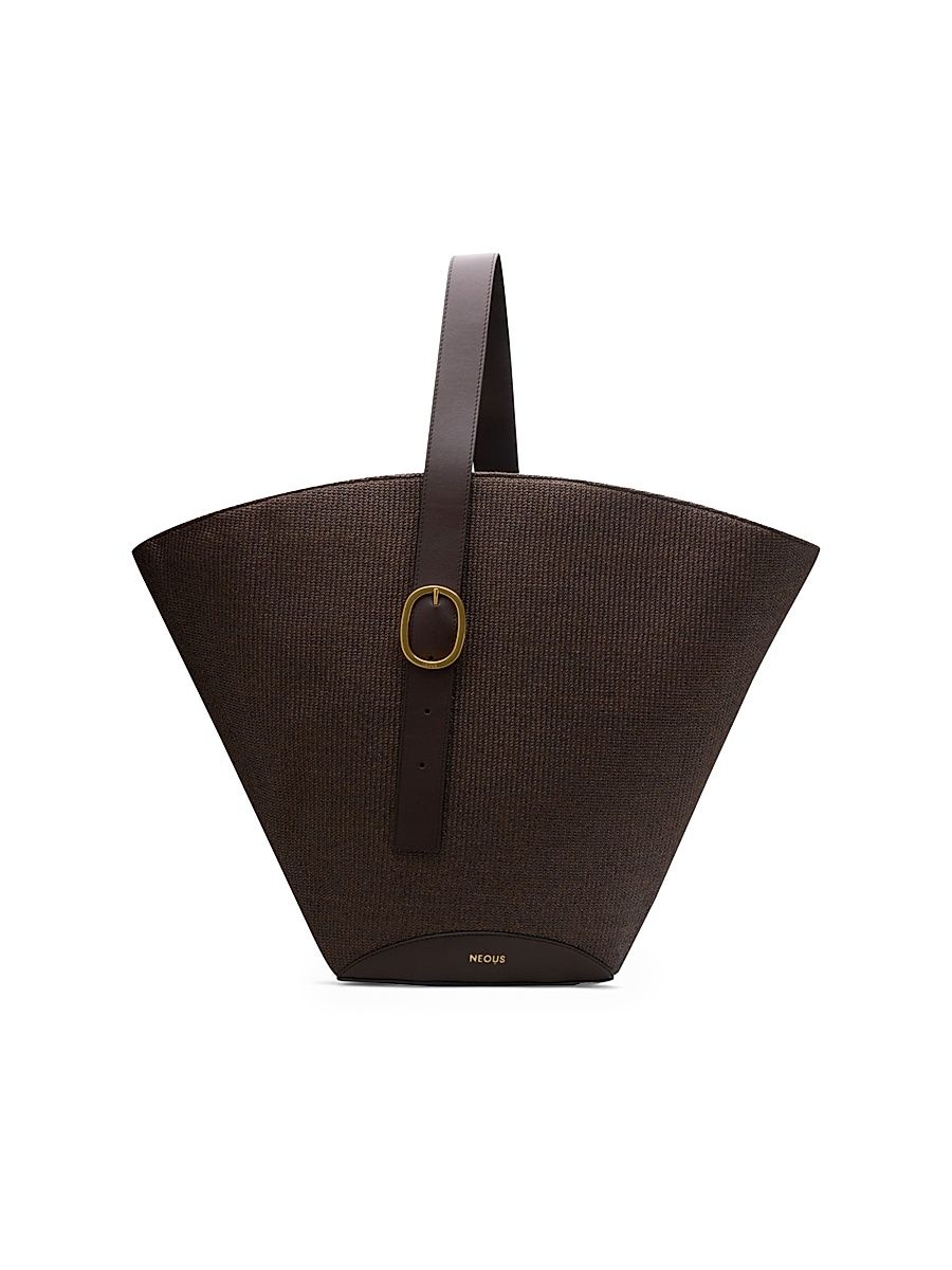 Women's Apehli Raffia-Leather Tote Bag - Dark Chocolate