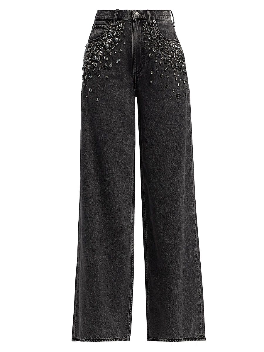 Women's Featherweight Sofie Embellished High-Rise Wide-Leg Jeans - Angelique Jewel - Size 32