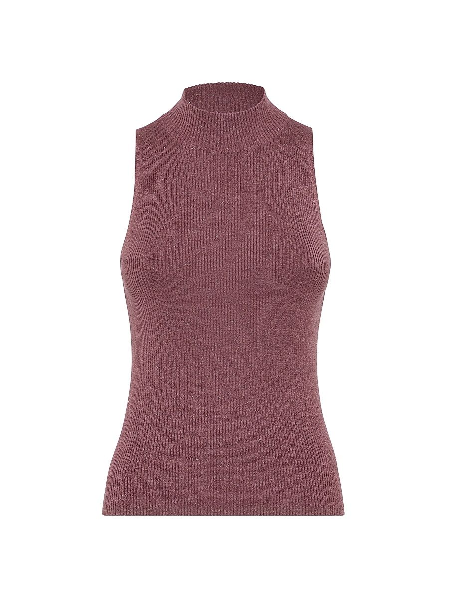 Women's Sparkling Cashmere Lightweight Rib Knit Top - Mauve - Size XXS