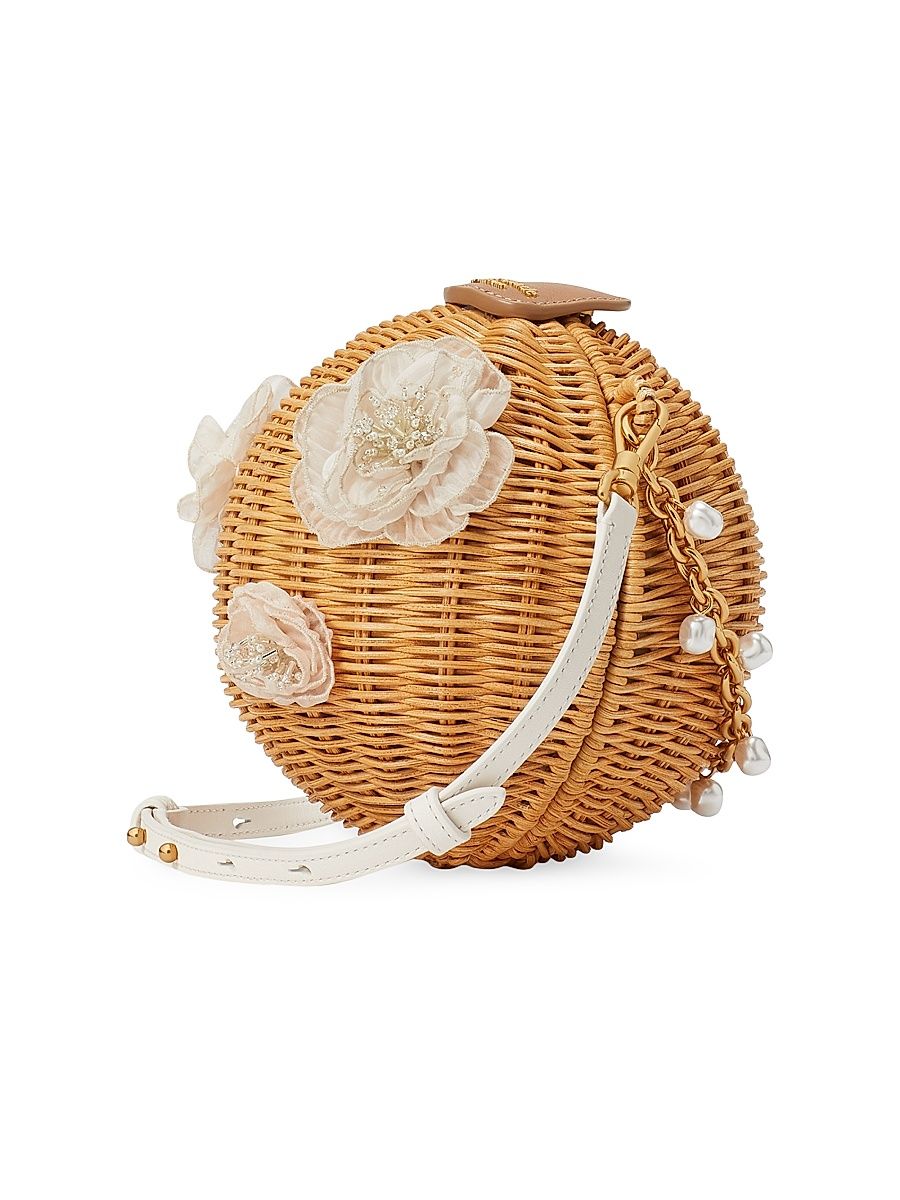 Women's Bouquet Lantern Embellished Wicker Crossbody Bag - Natural