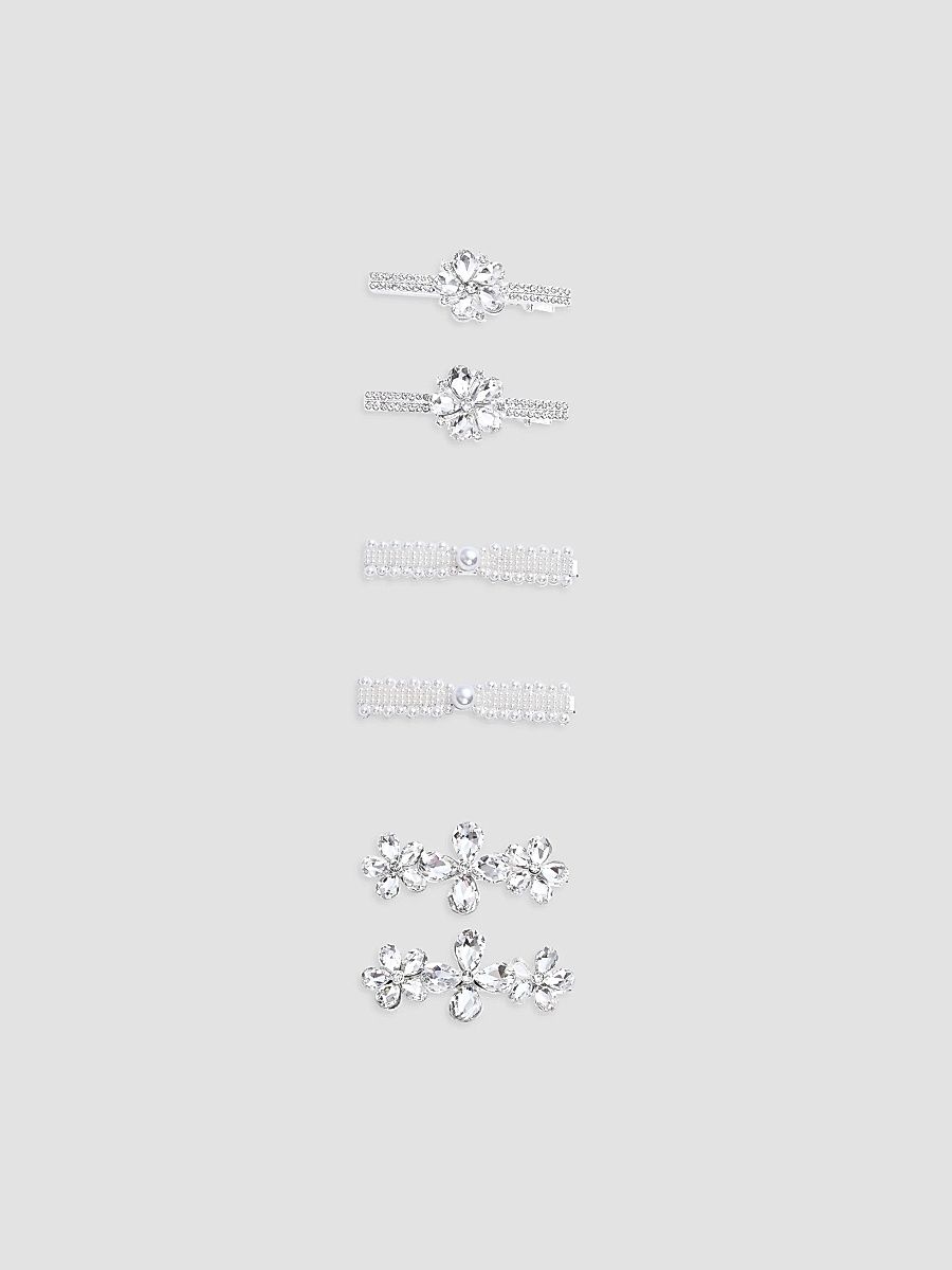 Girl's Crystal Bloom Hair Clip Set - Silver