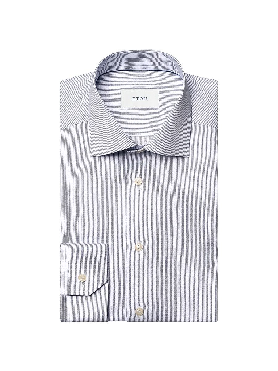 Men's Slim-Fit Stripe Shirt - Navy - Size 17.5