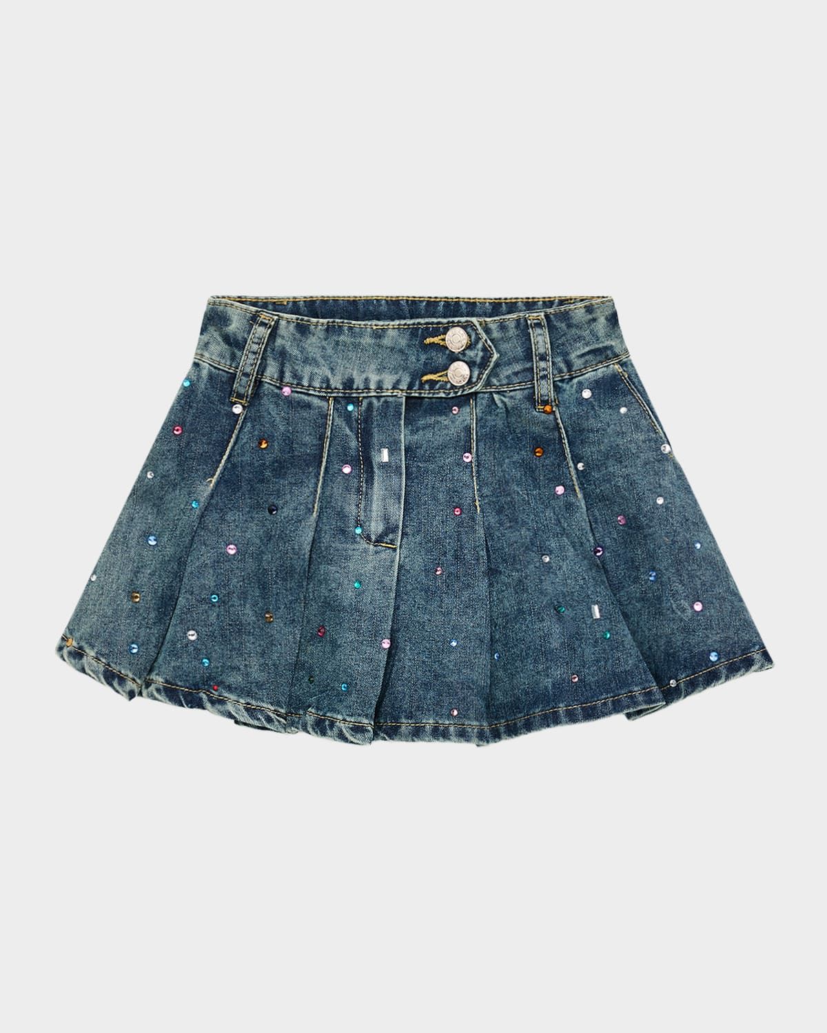 Girl & apos;s Bejeweled Pleated Denim Mini Skirt, Size 2-7