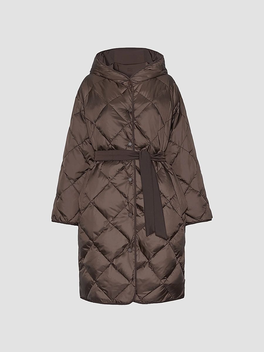 Women's Reversible Down Coat in Technical Twill - Brown - Size 14