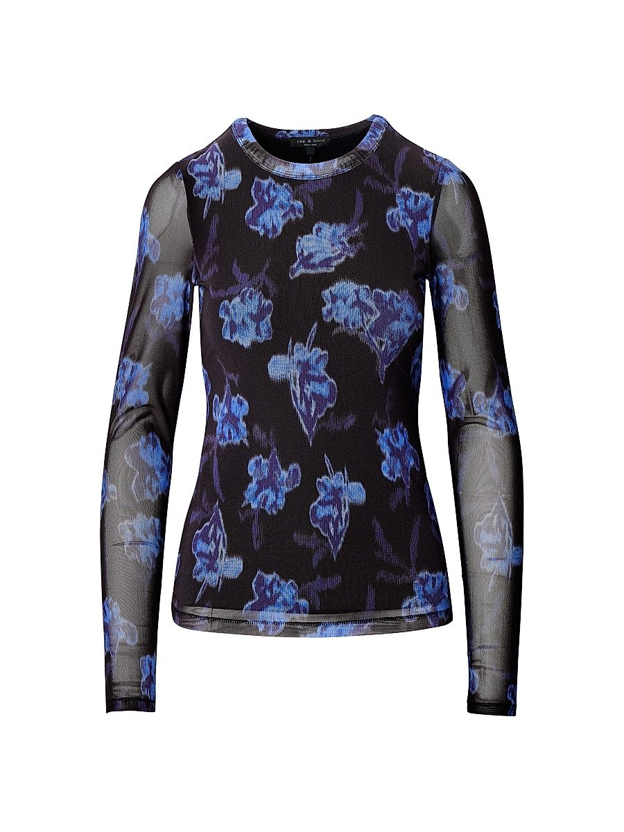 Women's Yana Floral Mesh Long-Sleeve T-Shirt - Salute Multi - Size Large