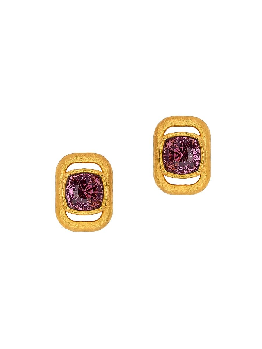 Women's 24K-Gold-Plated Brass & Glass Crystal Stud Earrings - Light Sapphire