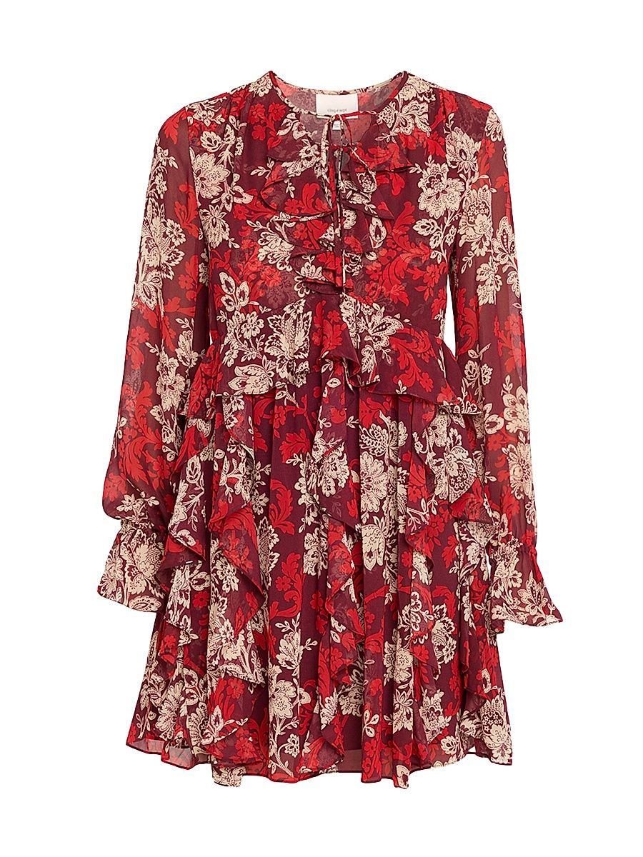 Women's Gilded Paisley Ruffle Minidress - Mulberry - Size 14