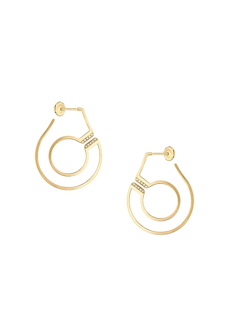 Women's Menottes Dinh Van R27 18K Yellow Gold & Diamond Handcuff Earrings - Gold
