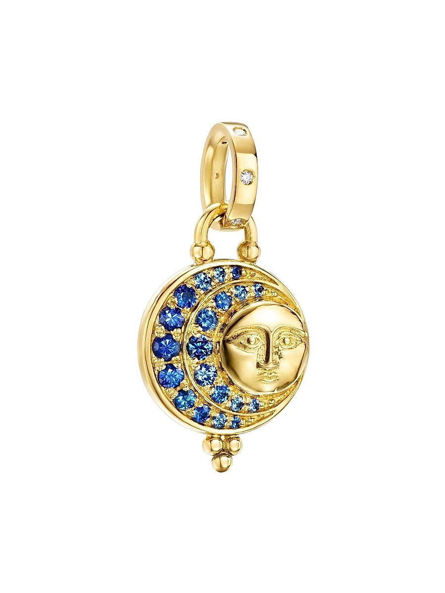 Women's Celestial Lunar Eclipse 18K Yellow Gold, Blue Sapphire & 0.003 TCW Diamond Moon Pendant - Yellow Gold