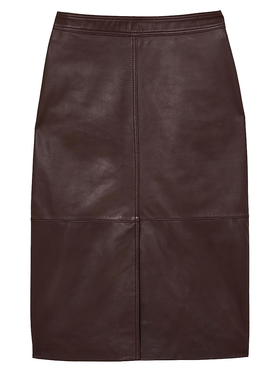 Women's Leather Pencil Skirt - Burgundy - Size 12