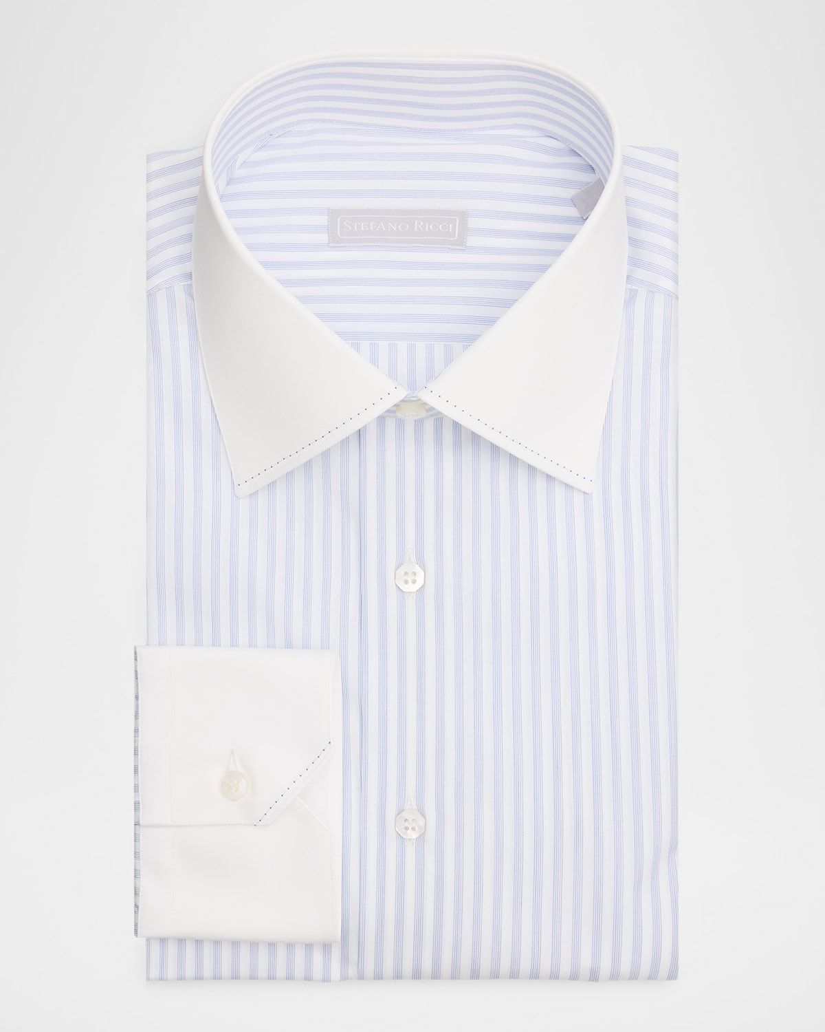 Men & apos;s Contrast Collar and Cuff Cotton Stripe Dress Shirt