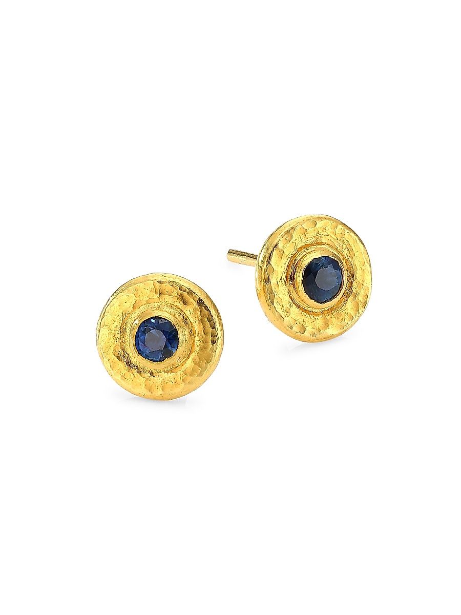 Women's Rain 24K Yellow Gold & Blue Sapphire Stud Earrings - Gold