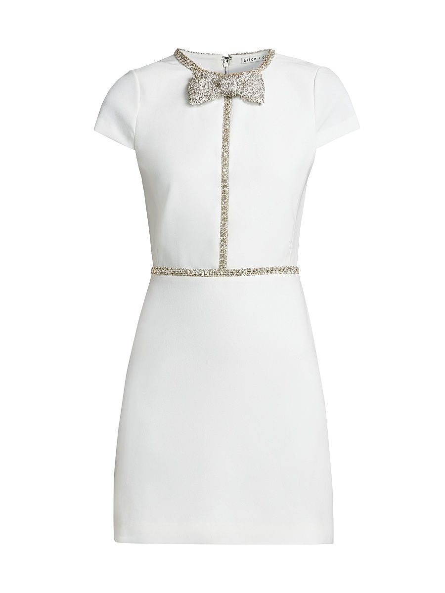 Women's Sophie Embellished Bow Minidress - Off White - Size 8
