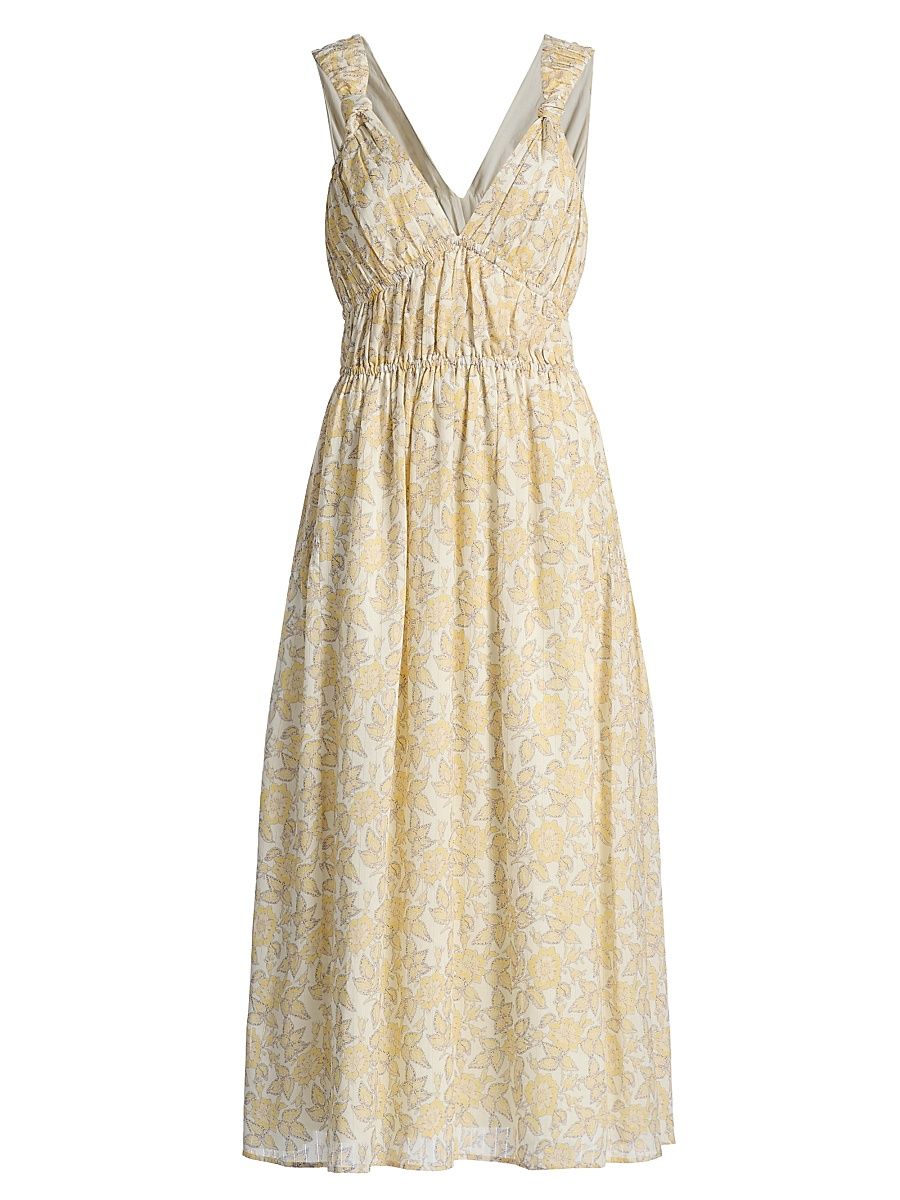 Women's Sorrel Printed Voile Midi-Dress - Valiase Yellow Floral - Size 10