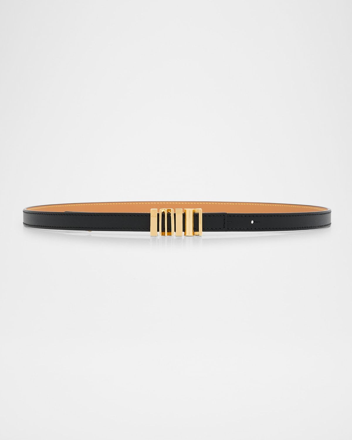 Graphic Buckle Leather Skinny Belt