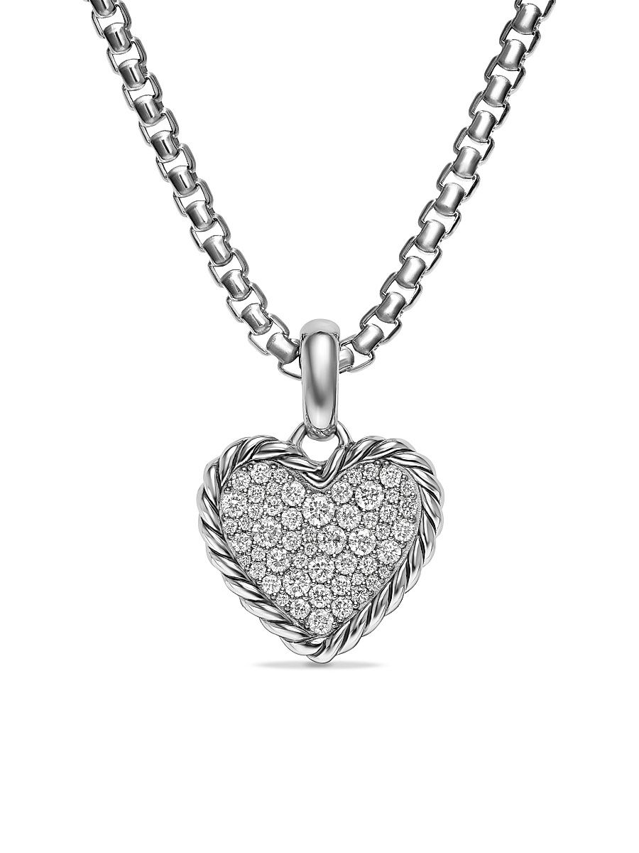 Women's Pavé Heart Amulet in Sterling Silver with Diamonds 15.6MM - Diamond