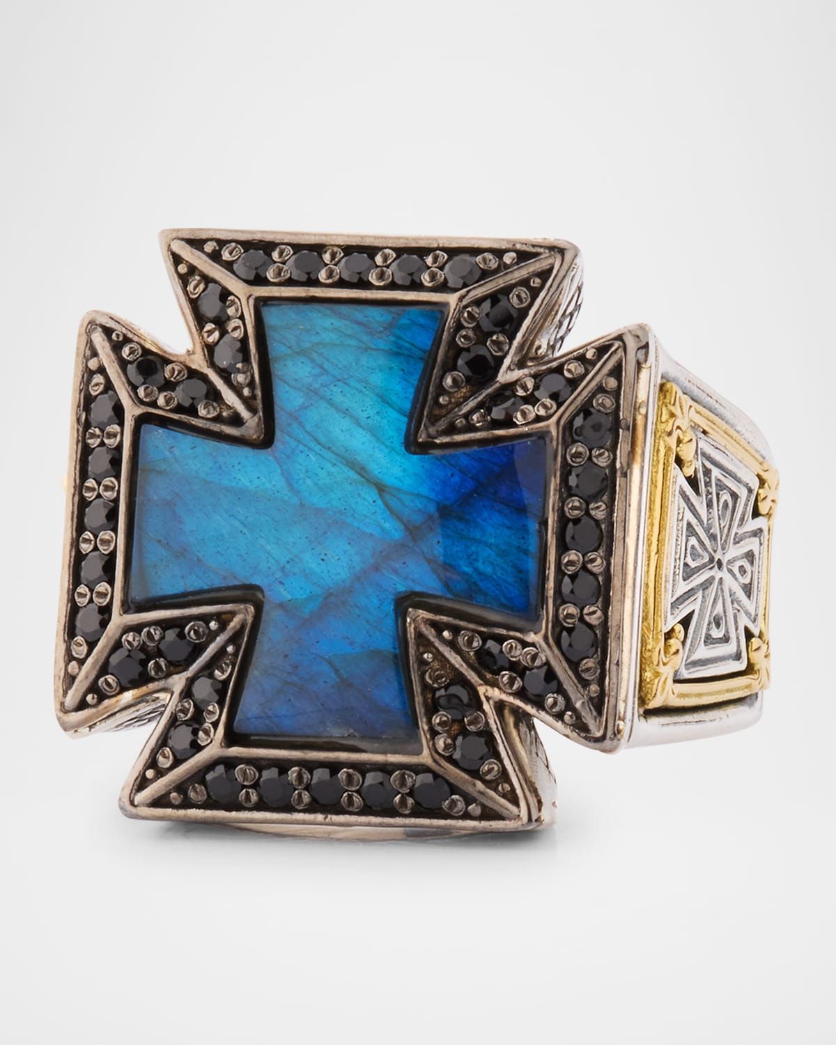 Men & apos;s Sterling Silver and 18K Gold Labradorite Ring with Spinel