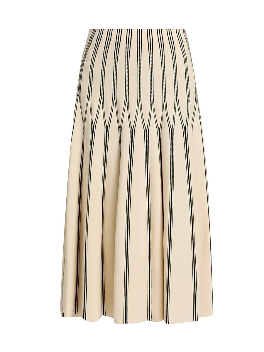 Women's Striped Knit Midi-Skirt - Cream Stripe - Size 10
