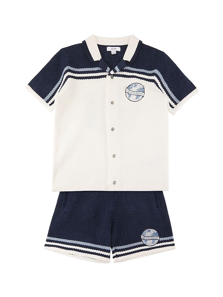 Little Boy's & Boy's 2-Piece Peter Knit Shirt & Shorts Set - Navy Airforceblue White - Size 13