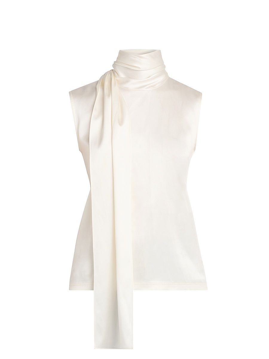 Women's Stretch-Silk Scarf Top - White - Size 10