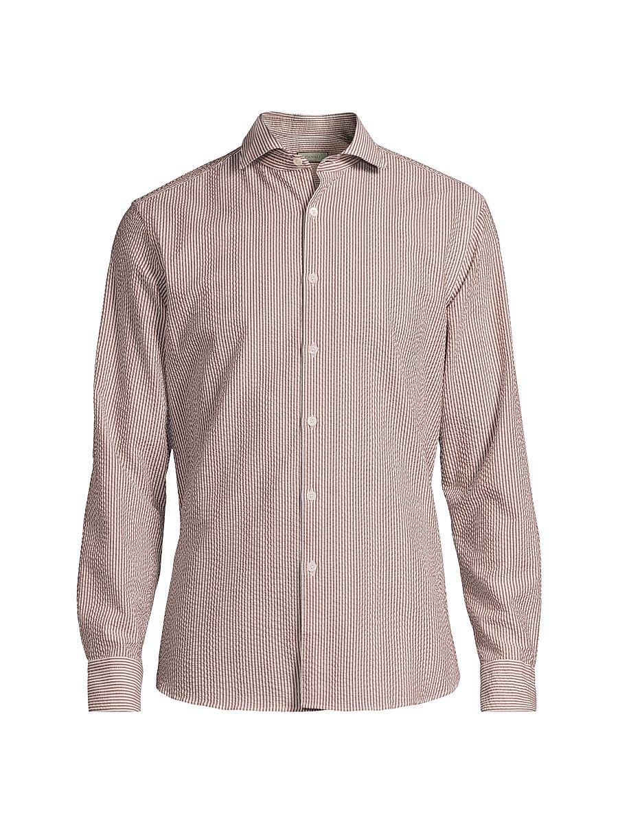 Men's Seersucker Sport Shirt - Brown - Size Large