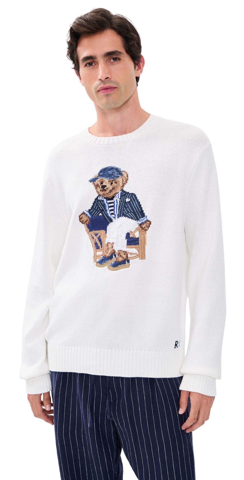 Polo Ralph Lauren Original Label Newport Bear Cotton Sweater Deckwash White L