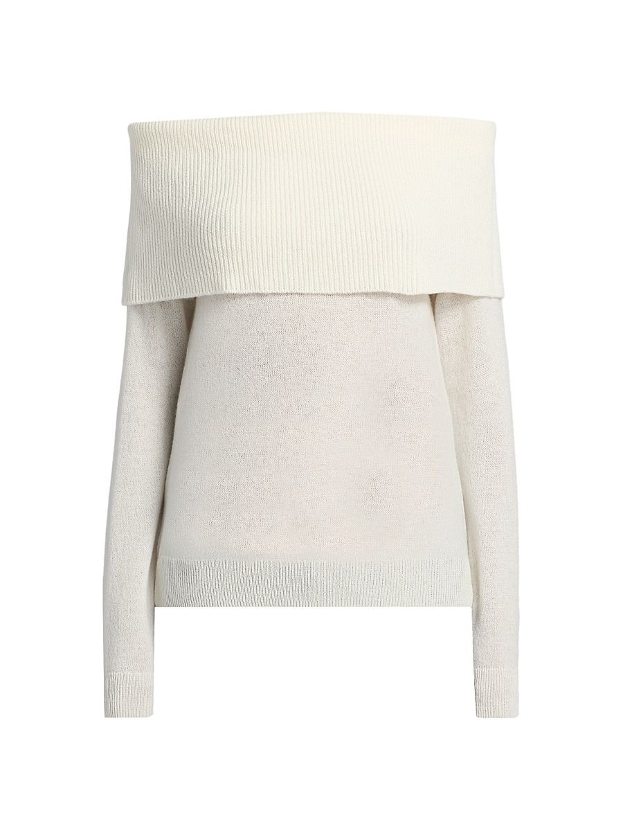 Women's Cashmere Off-The-Shoulder Sweater - Frost White - Size XL