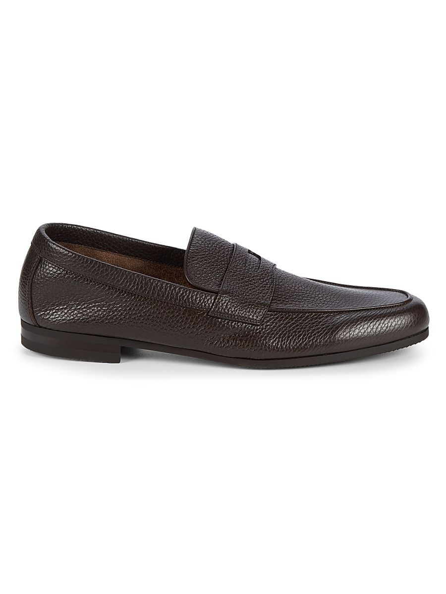 Men's Thorne Pebble-Grained Leather Penny Loafers - Dark Brown - Size 13