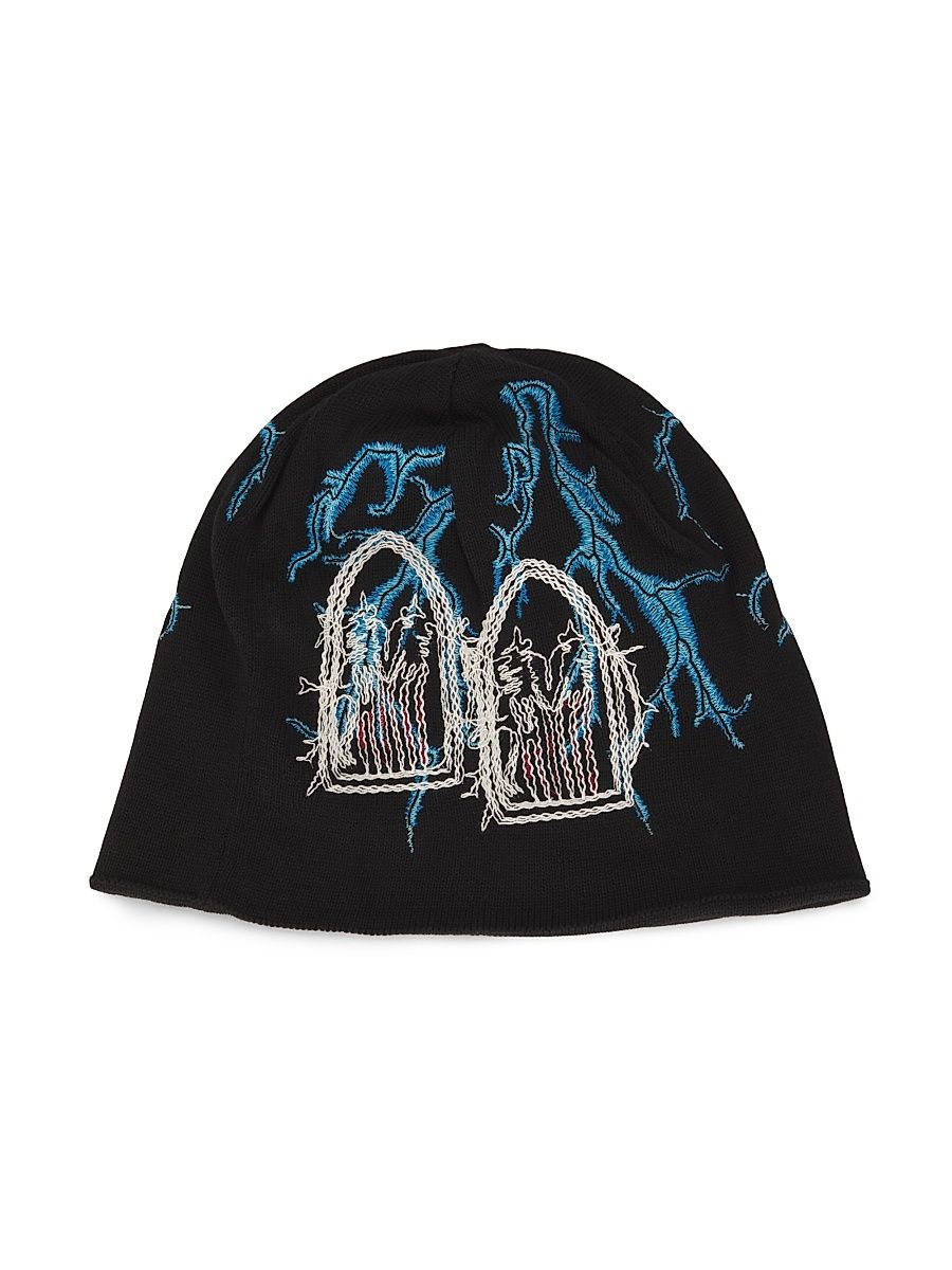 Men's Engine Embroidered Cotton Beanie - Coal Multi