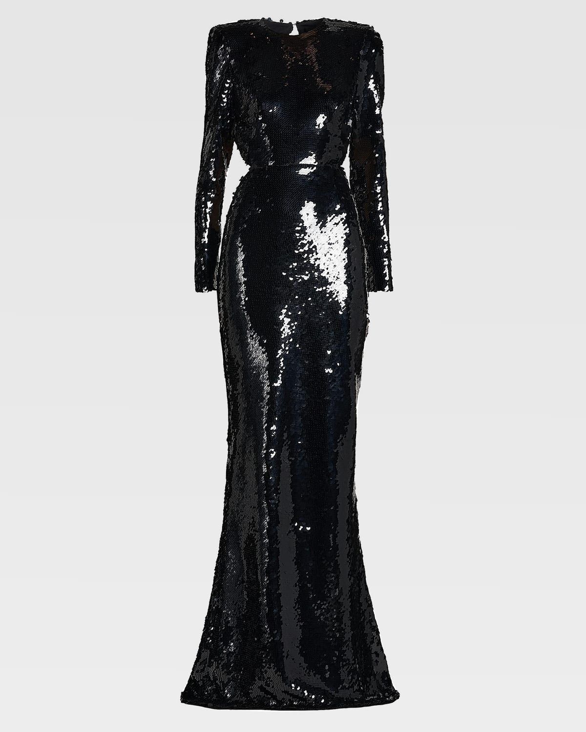 Sequined Long-Sleeve Backless Trumpet Gown