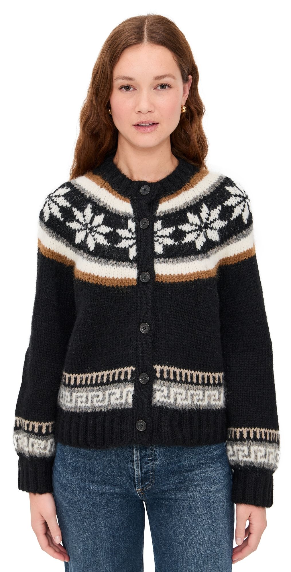 THE GREAT. The Snowflake Ice Rink Alpaca Cardigan Black 3