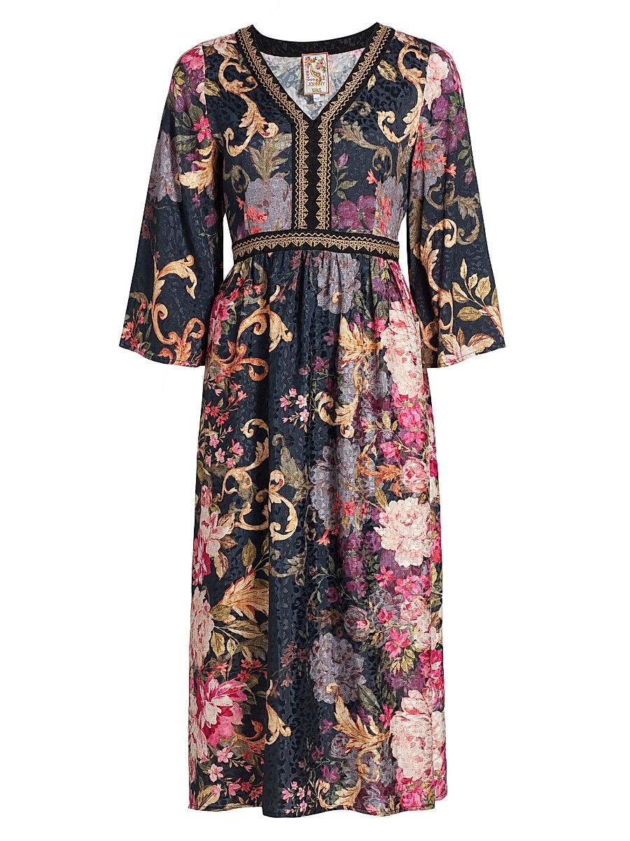 Women's Floral Kimono-Inspired Sleeve Midi-Dress - Cheri - Size Large