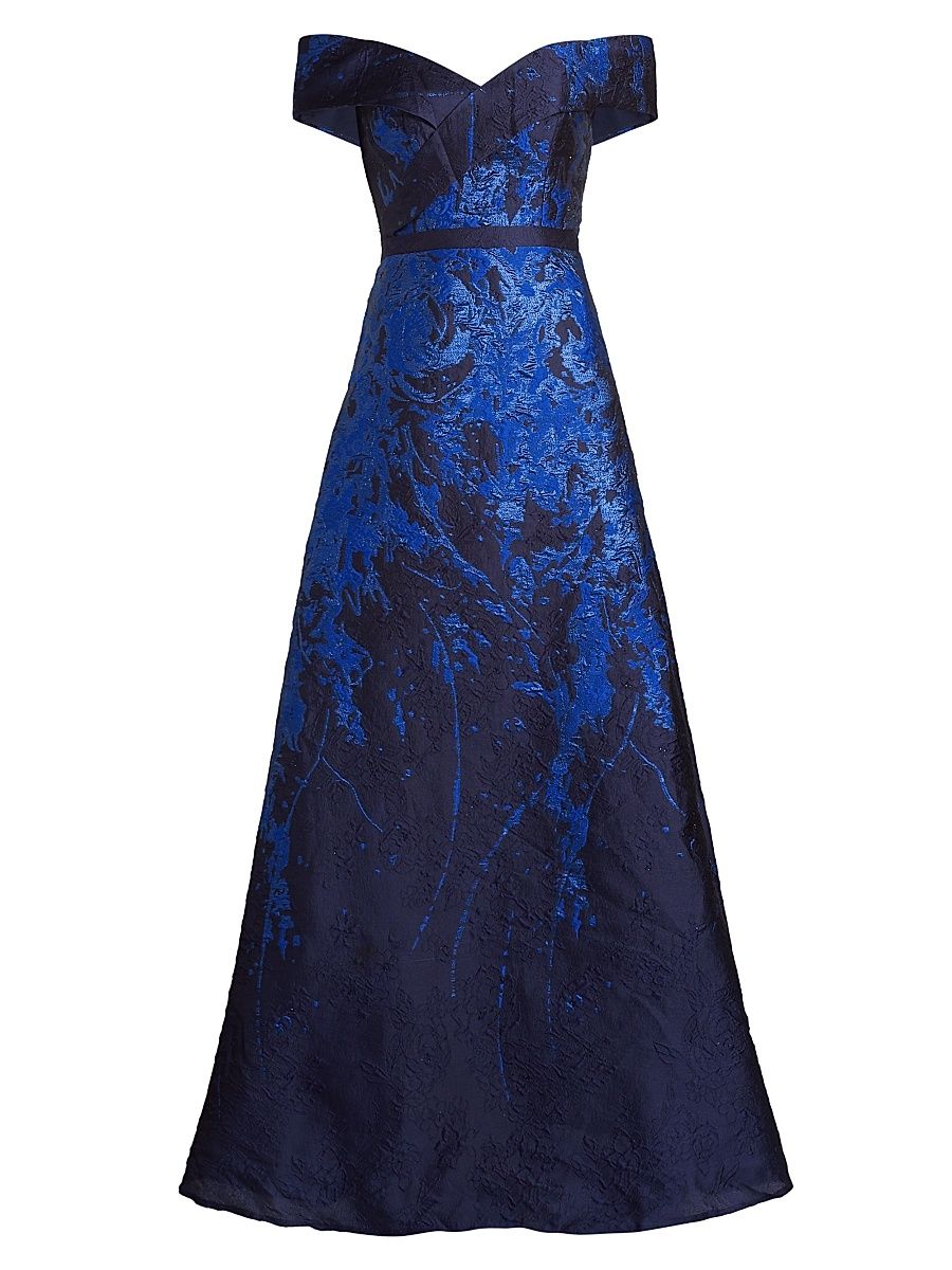 Women's Off-The-Shoulder Fil Coupé Sequin Ball Gown - Blue Navy - Size 4
