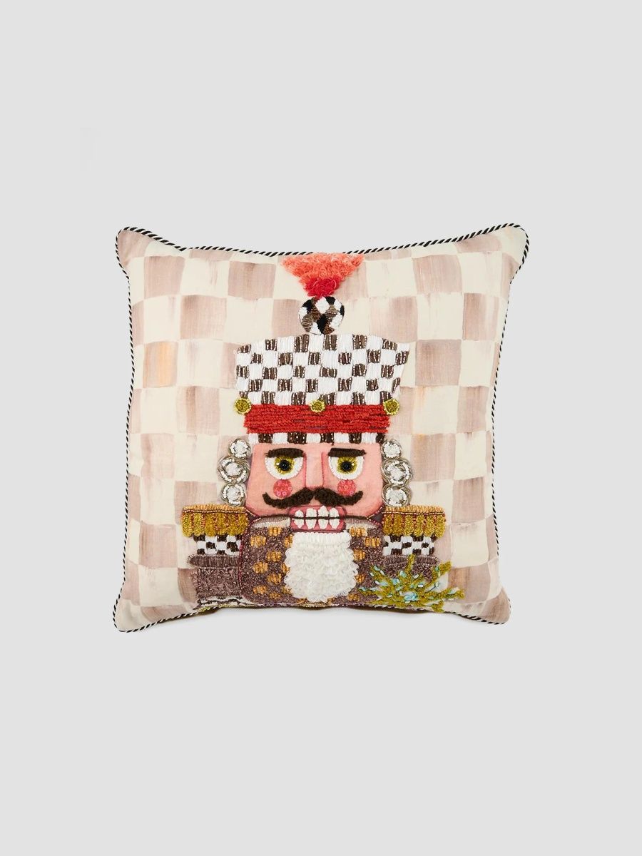 MacKenzie-Childs Mocha Check Nutcracker Throw Pillow