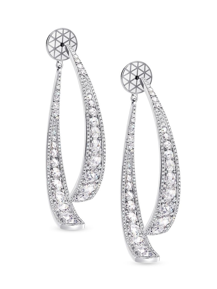 Women's Linear 18K White Gold & 5.12 TCW Diamond Broken Hoop Earrings - White Gold