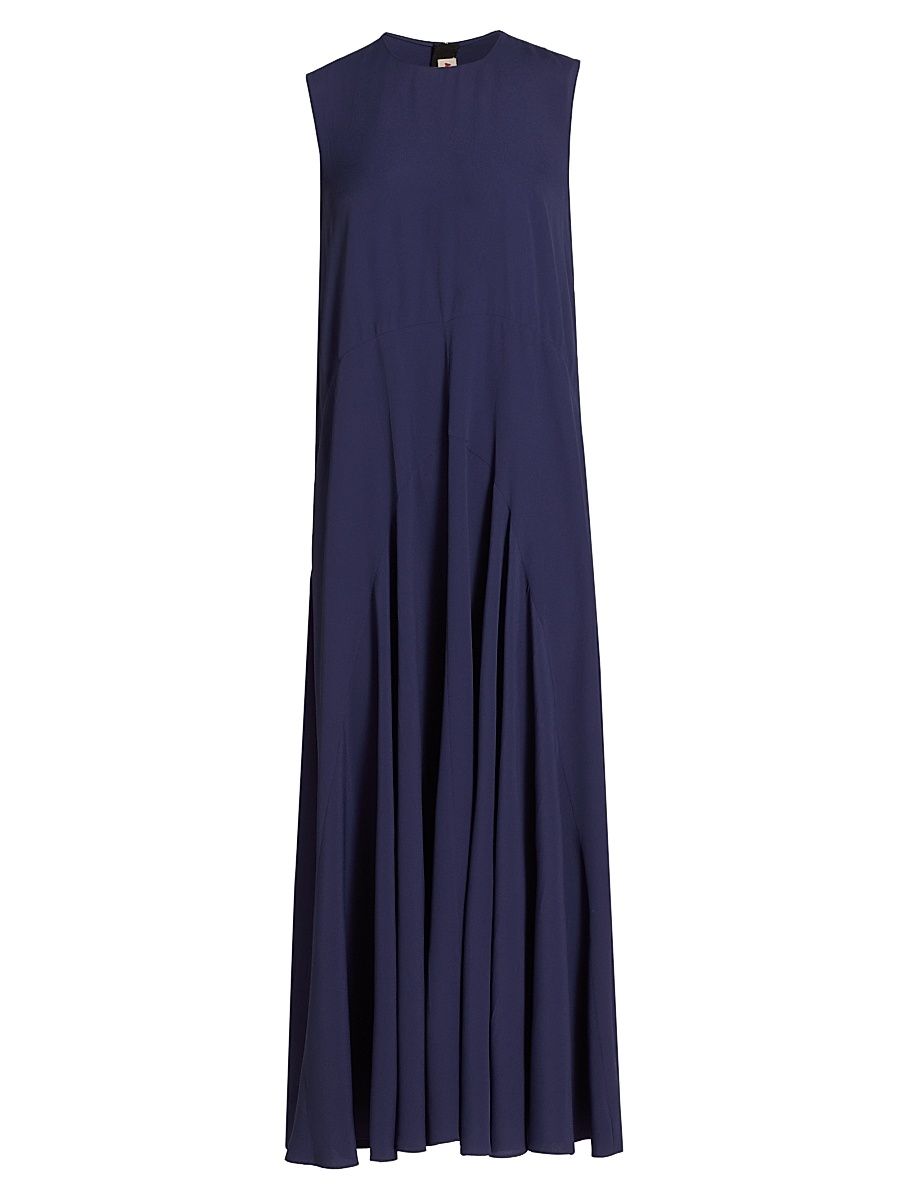 Women's Sleeveless Silk-Blend Midi-Dress - Navy Blue - Size 10