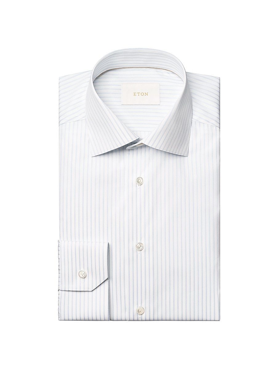 Men's Contemporary-Fit Striped Button-Front Shirt - Blue - Size 18